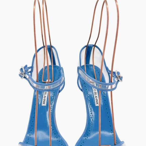 Manolo Blahnik Fersen PVC Sandals Size 40 US 10 Blue Suede High Heels Clear 105 - Picture 6 of 15